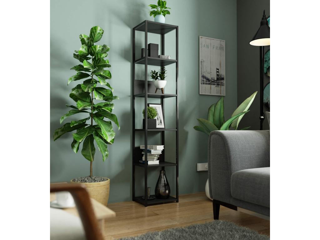 Domopure Black Wall Shelf 40 cm Black Front 6 Shelves 40x32x192 cm OQDZ82229