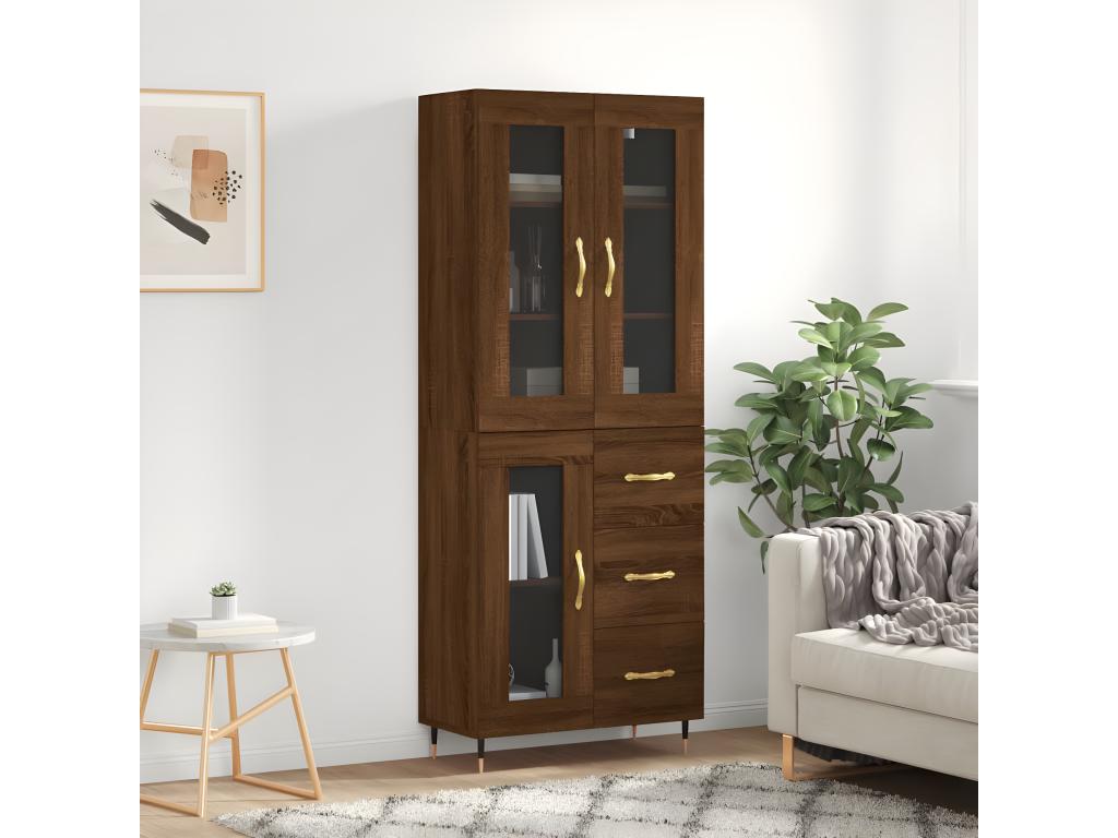 High sideboard, brown oak, 69.5x34x180 cm, engineered wood, JVGO03581