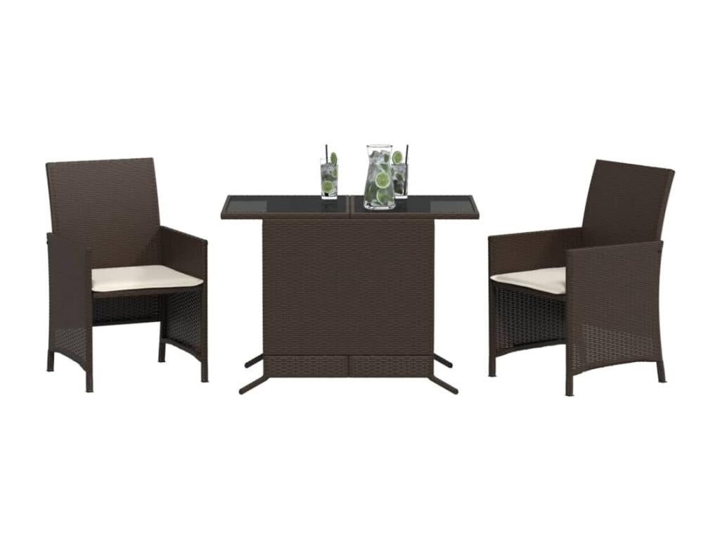 Domopure 3-piece set with brown resin wicker cushions PMXD96547