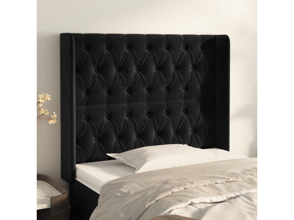 Headboard with wings, Black, 93x16x118/128 cm, Velvet