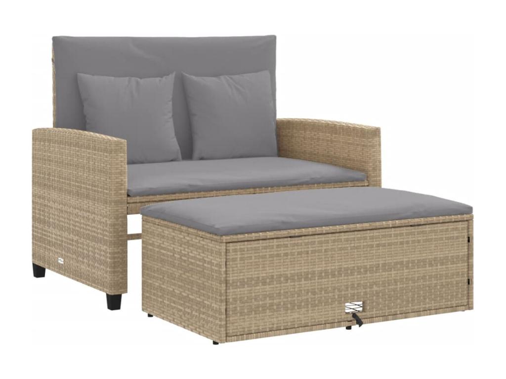 Garden sofa with cushions, 2-seater beige woven resin JSRO28957