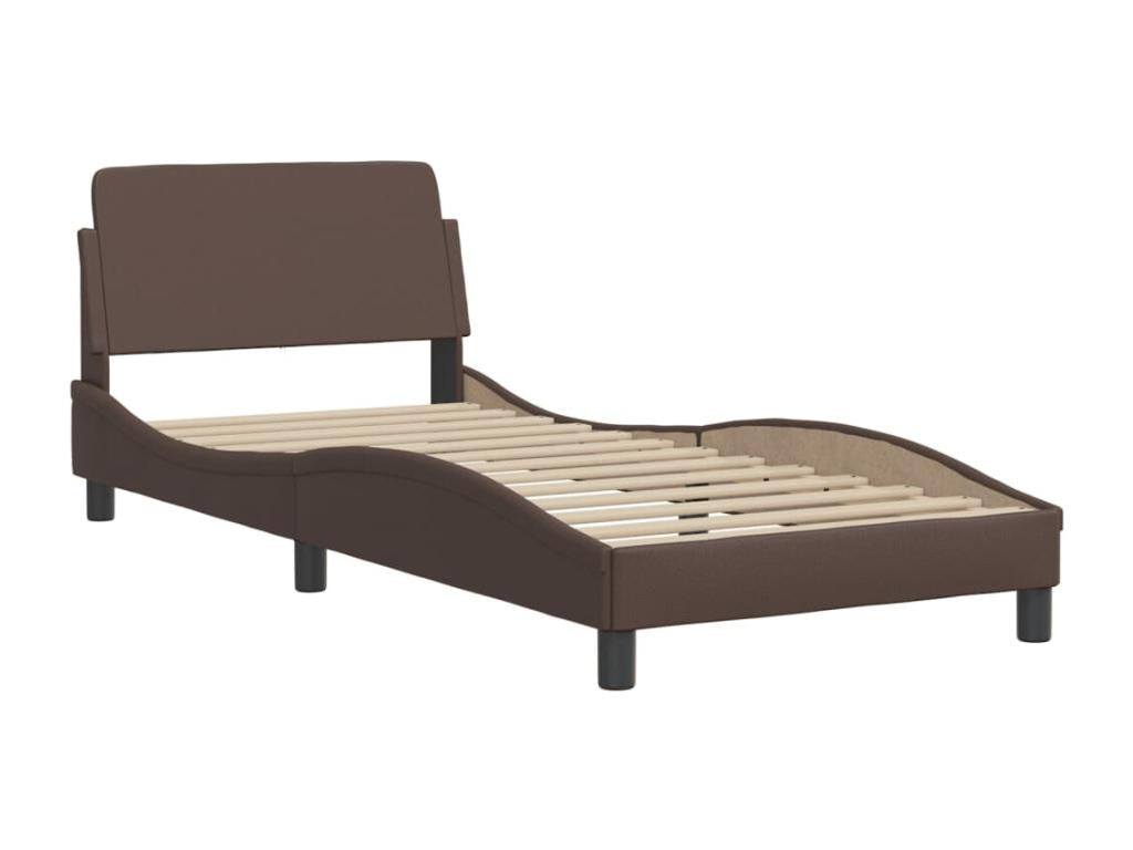 Bed frame with headboard, brown, 90x200 cm, faux leather, RGIQ67593