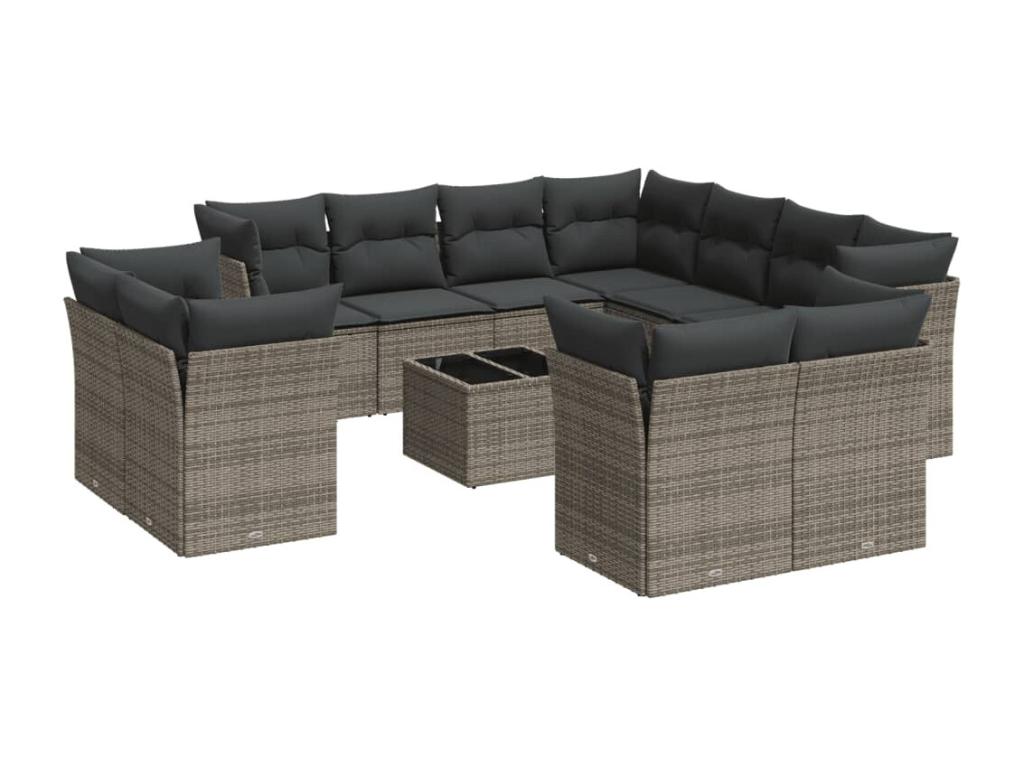 Garden furniture set with cushions, 12 pieces, grey woven resin JGSV85801