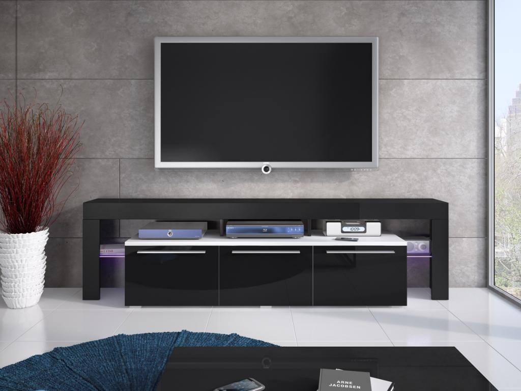 Domopure 103 TV Stand, Glossy Black - White, 3 Doors, 200x55x45cm, YXMW12402