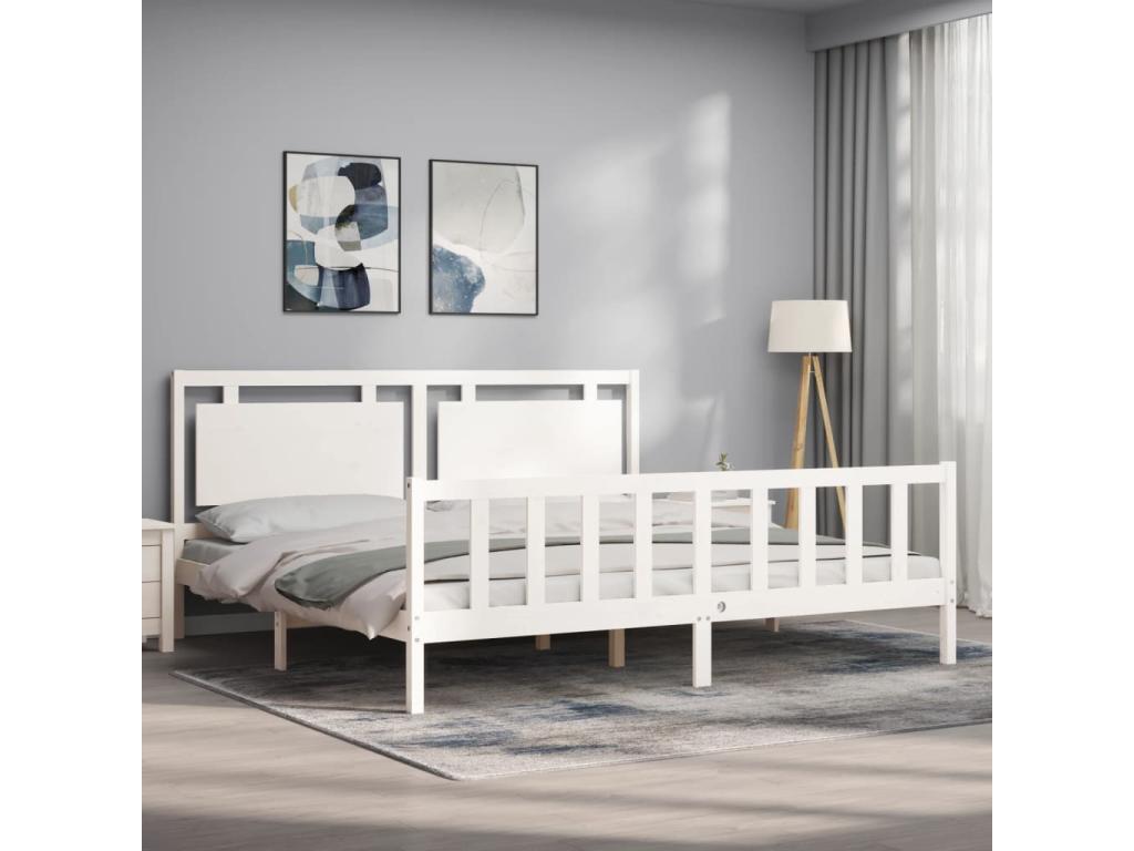 Bed frame with white headboard 180x200 cm solid wood SIVH21608