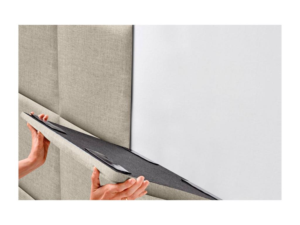 Domopure Upholstered Headboard in Natural Linen, Composed of Interchangeable Self-Adhesive Panels for Luxury Bedroom, Beige, 120 cm, LUWV27675