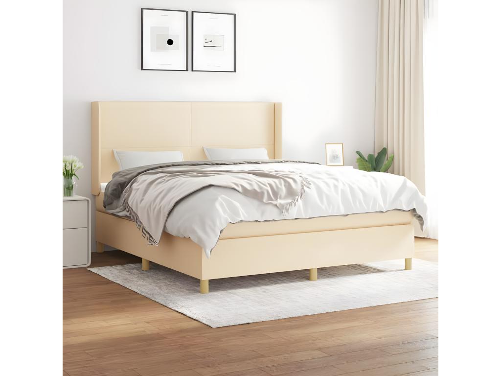 Upholstered bed base with mattress, Cream, 160x200 cm, Fabric ZVJW06516