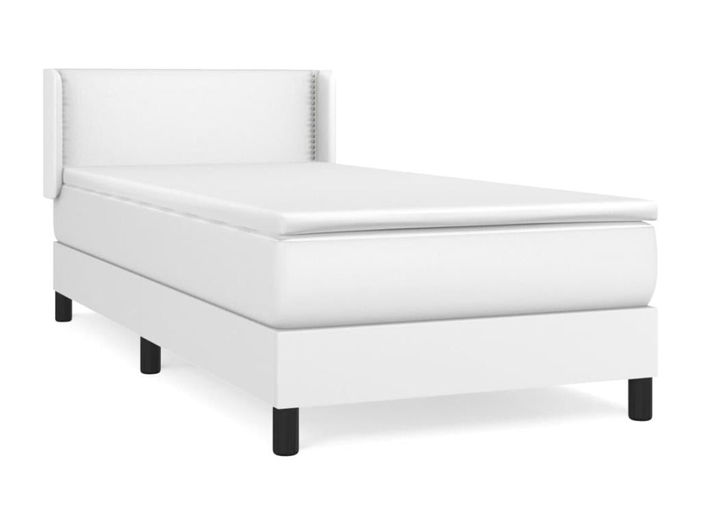 Upholstered bed base with mattress, white, 90x200 cm, faux leather