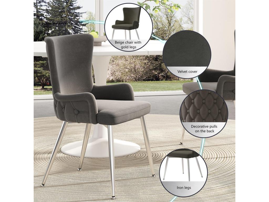 Set of 4 velvet chairs - silver metal legs - Grey JQGF07422