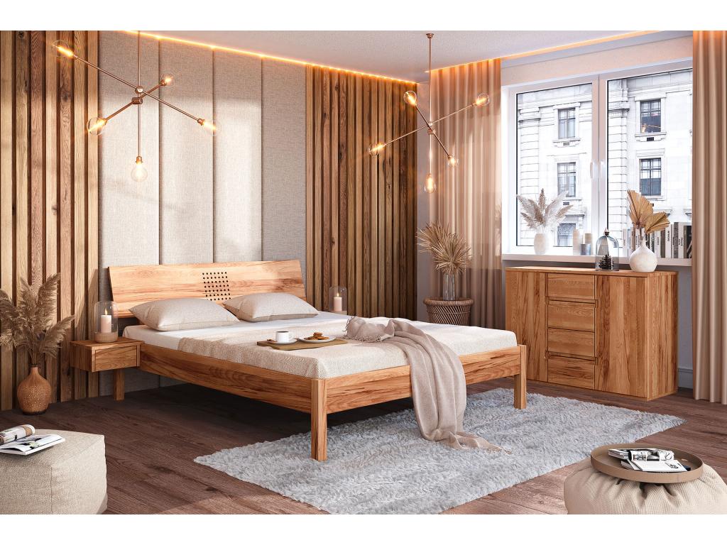 VENTO - Bed with headboard in natural oiled beech heartwood 100x200