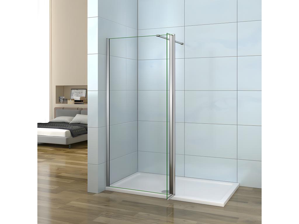 Walk-in shower screen 90 x 40 x 200 cm with pivoting return panel - 8 mm tempered glass - With 90 cm cuttable support bar MYTD88959