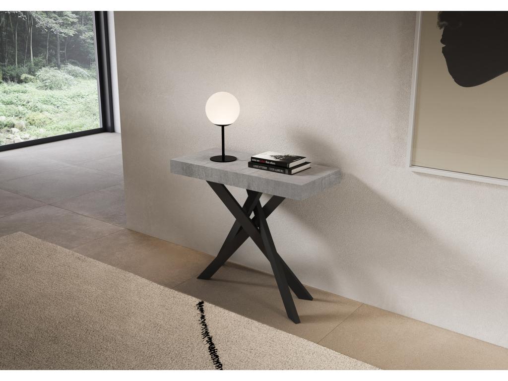 Extendable console table 90x40/300 cm Saki Premium concrete with anthracite legs RVZB34125