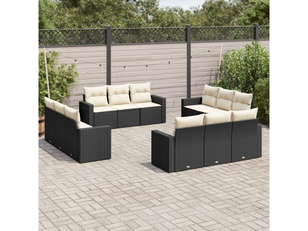 12-piece garden furniture set with cushions, black resin wicker, YKSS12666