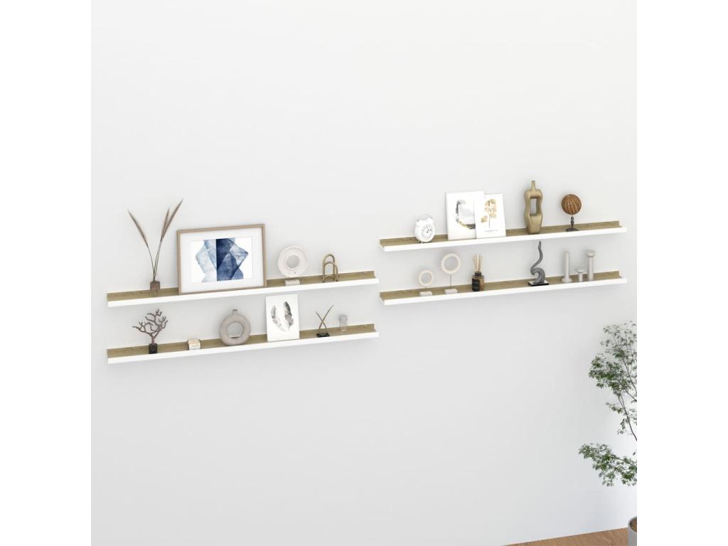 Domopure 4-piece wall shelves, white and oak, 115x9x3 cm, ABXH52332