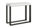 Extendable console table in wood and 2 anthracite steel legs, Elatra 90x40-196 or 90x40-300, White, 2-leg support, 3 thick extensions, CXSR50949