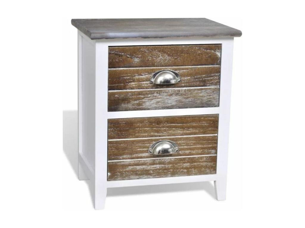 Poupa 2-Drawer Bedside Table in White and Brown Paulownia Wood - Set of 2 DCWD71360