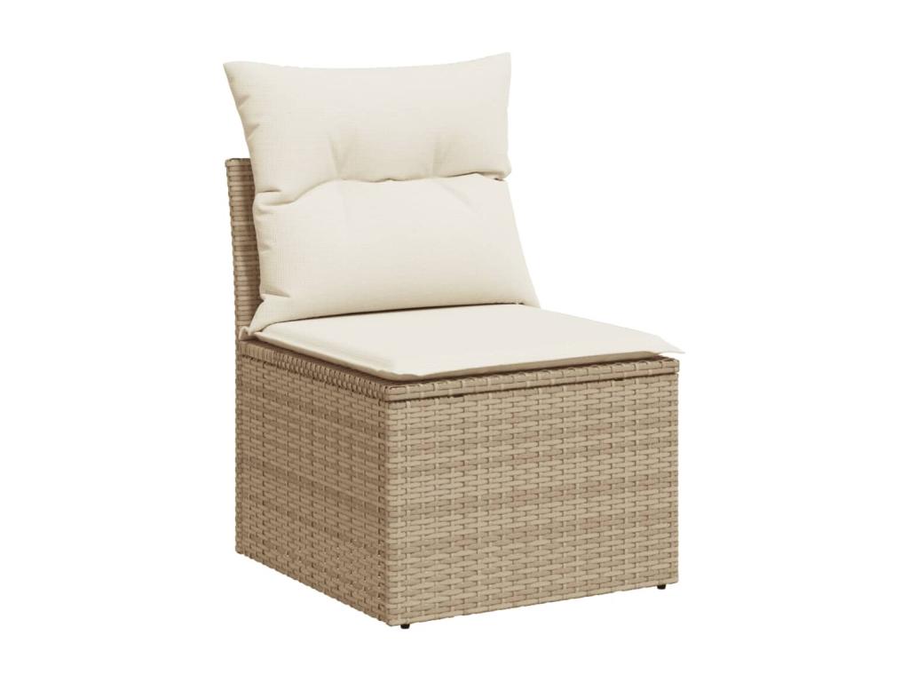 7-piece garden furniture set with cushions, beige woven resin KFPQ39284