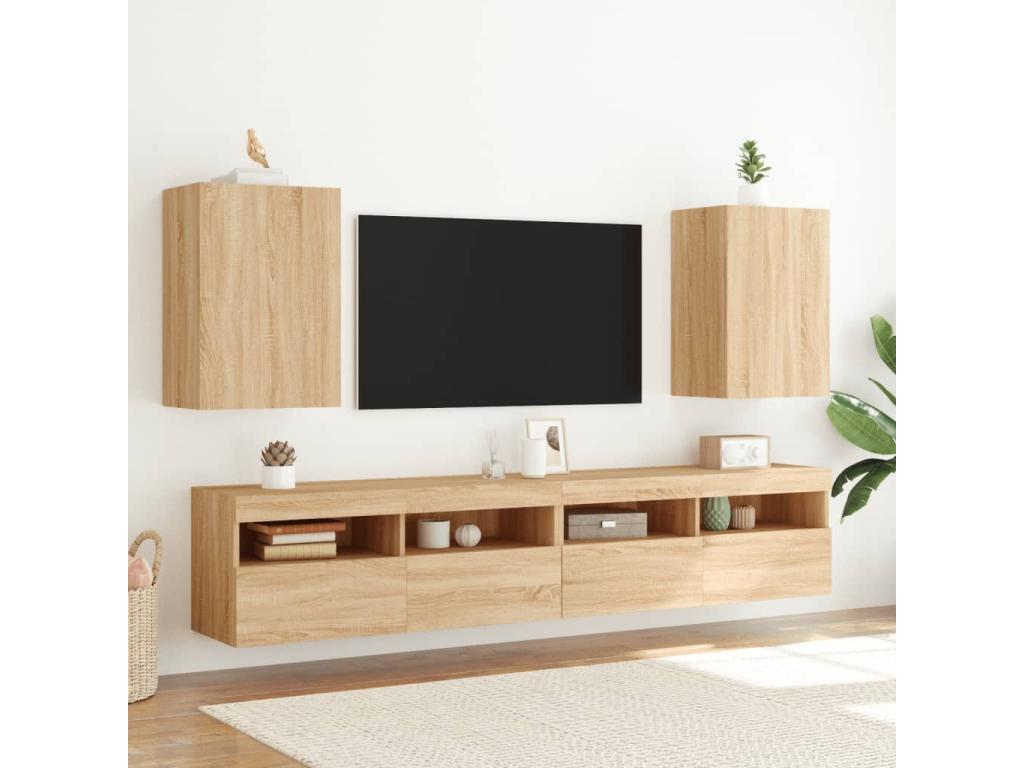 Chicyla 2-piece wall-mounted TV unit in oak, 40.5x30x60 cm, YAZB32279