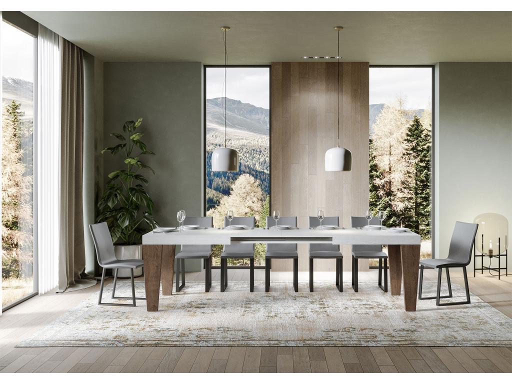 Extendable table 90x180/440 cm Meublori Mix White Ash top Walnut legs