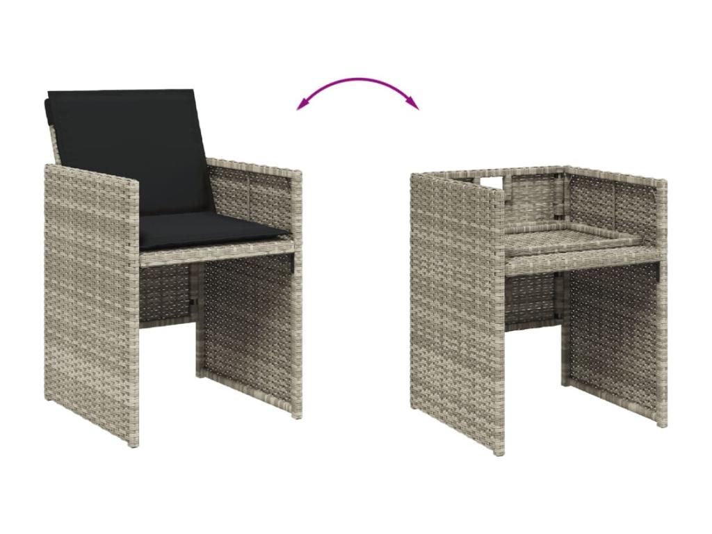 9-piece garden dining set and cushions, light grey rattan OTID47009