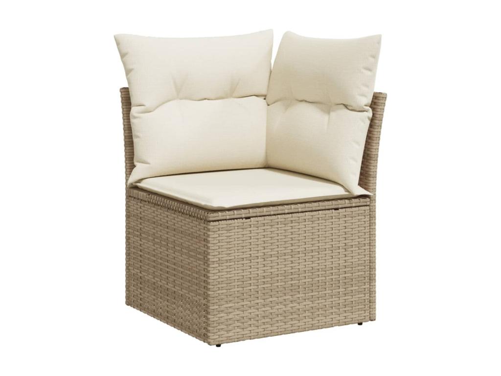7-piece garden furniture set with cushions, beige woven resin KFPQ39284