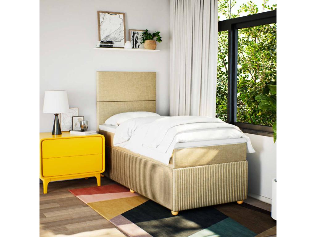 Meublori bed base with cream mattress 80x200 cm fabric