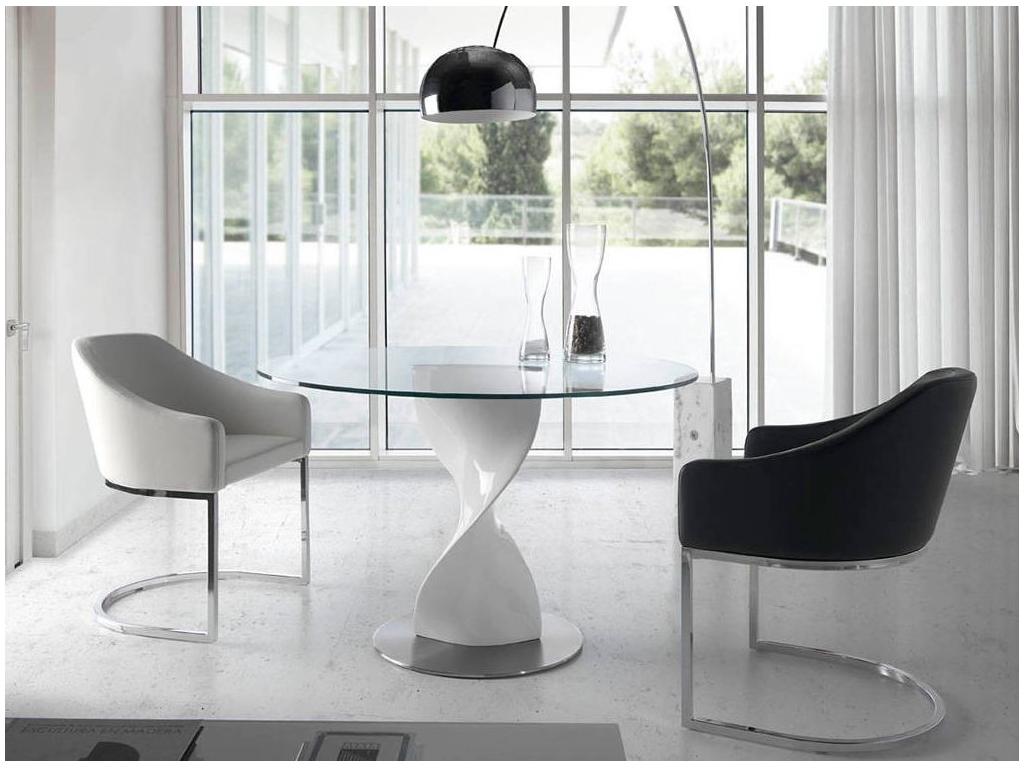 Round table with glass top and red lacquered fiberglass base, Torsada - Dimensions: D 130 x H 76 cm KMWU53832
