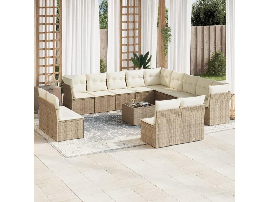 Garden furniture set with cushions, 14 pieces, beige woven resin, NBAP46279
