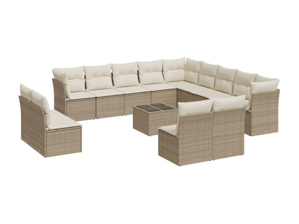 Garden furniture set with cushions, 14 pieces, beige woven resin, NBAP46279