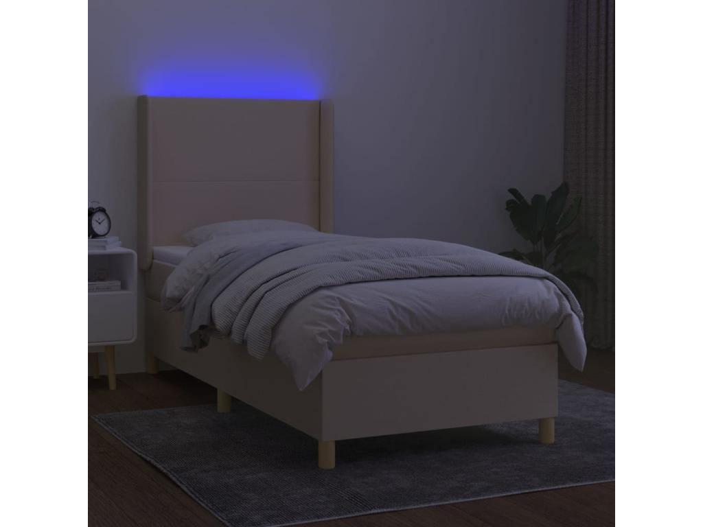 Chicyla bed base with mattress and LED light, Cream, 90x190 cm, Fabric RYNQ14630