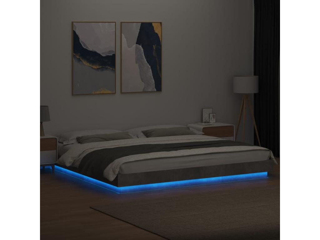 Bed frame with LED lights, concrete grey, 200x200 LABT06232