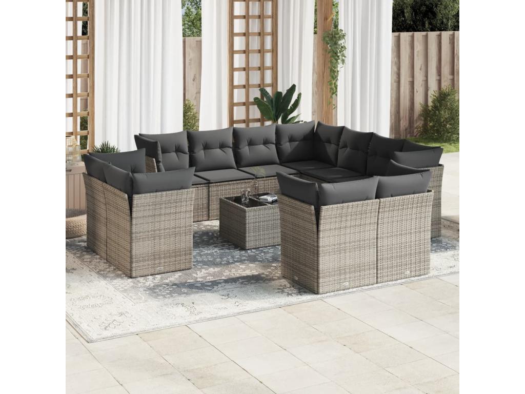 Garden furniture set with cushions, 12 pieces, grey woven resin JGSV85801