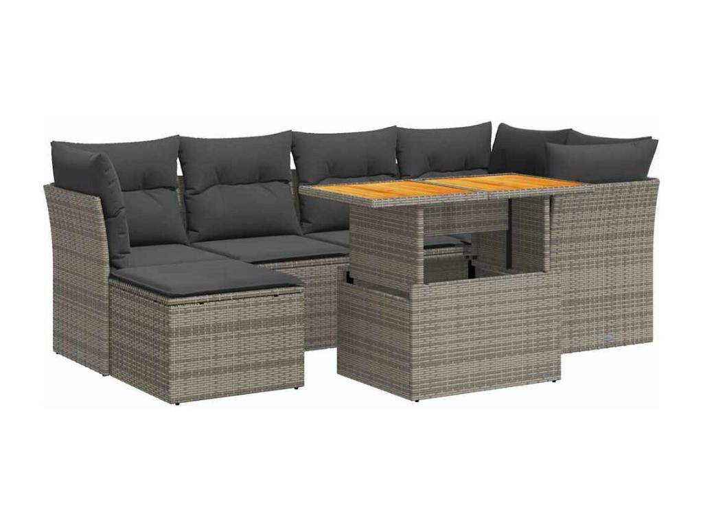 Garden furniture set with cushions, 7 pieces, grey woven resin IGXP66555