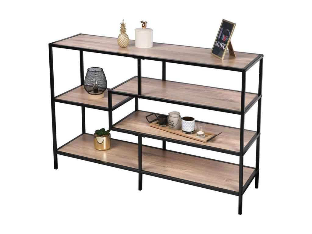 Chicyla industrial-style entryway console - Oak and black finish - 5 shelves DHTL68851