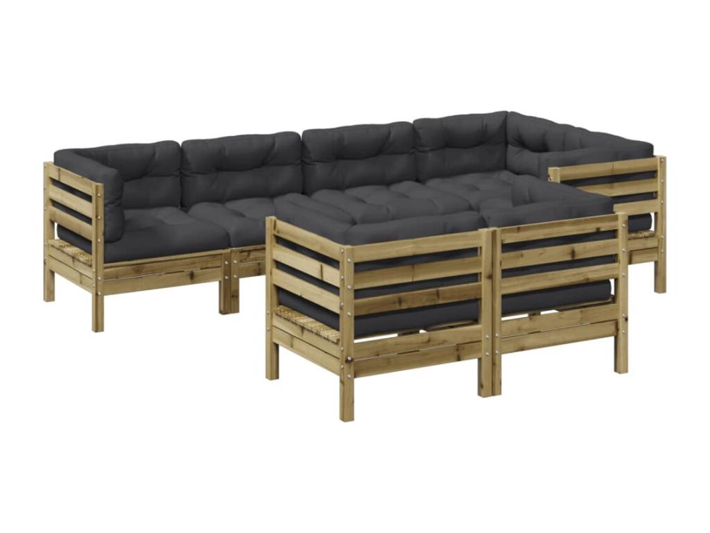 7-piece garden furniture set with cushions, impregnated pine wood KQVK39518