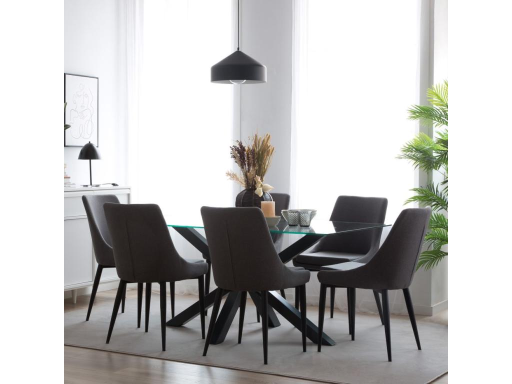 Metal and glass dining table, anthracite grey, 160x75 cm, REOH38447