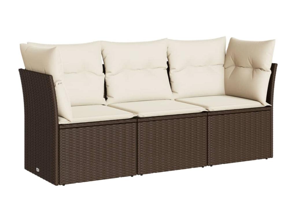 Garden furniture set with cushions, 3 pieces, brown woven resin KIXG55314