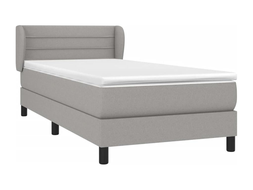 Upholstered bed base with mattress, light grey, 100x200cm, fabric WLII33945