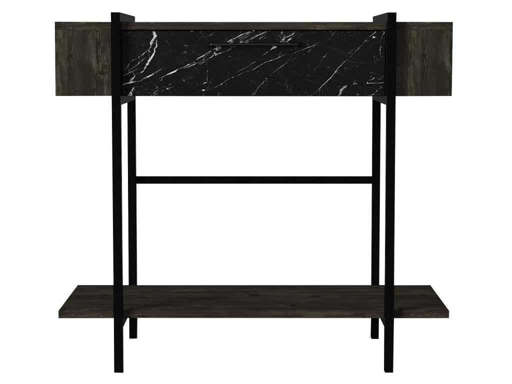 Console table with 1 door and 1 shelf - Dark natural and black marble effect - Chicyla PFUH20748