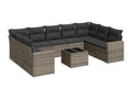 10-piece garden furniture set with cushions, grey woven resin EZBN25397