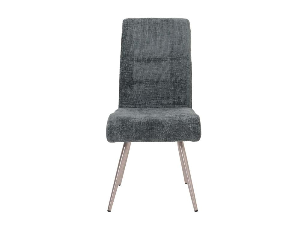 Set of 2 dining chairs in brushed stainless steel and blue-green chenille fabric 04 0007402 YOLA14919