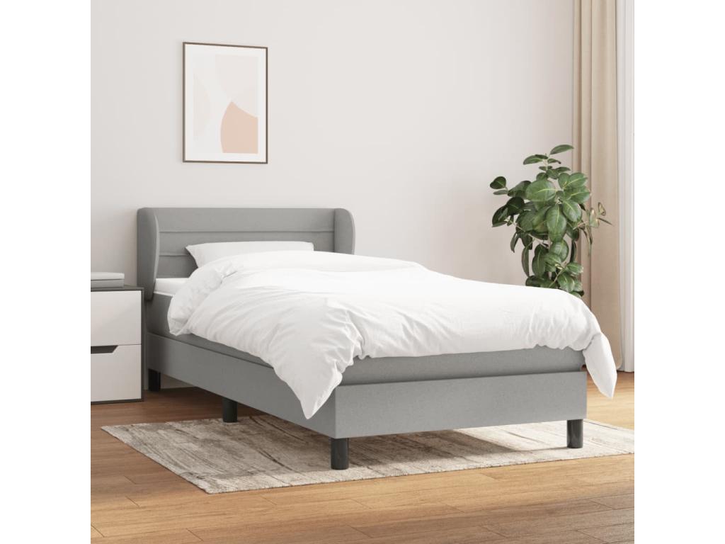 Upholstered bed base with mattress, light grey, 100x200cm, fabric WLII33945