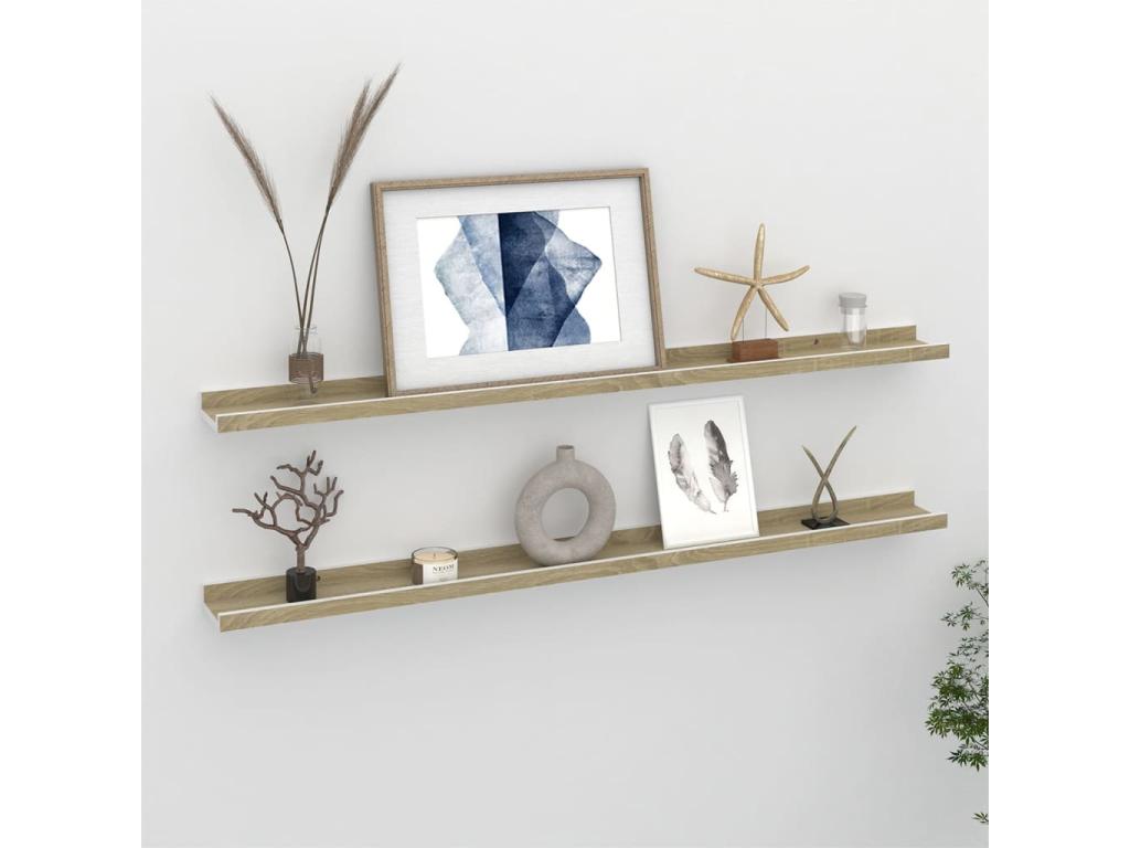 Domopure 2-piece wall shelves, white and oak, 100x9x3 cm AVJN07846