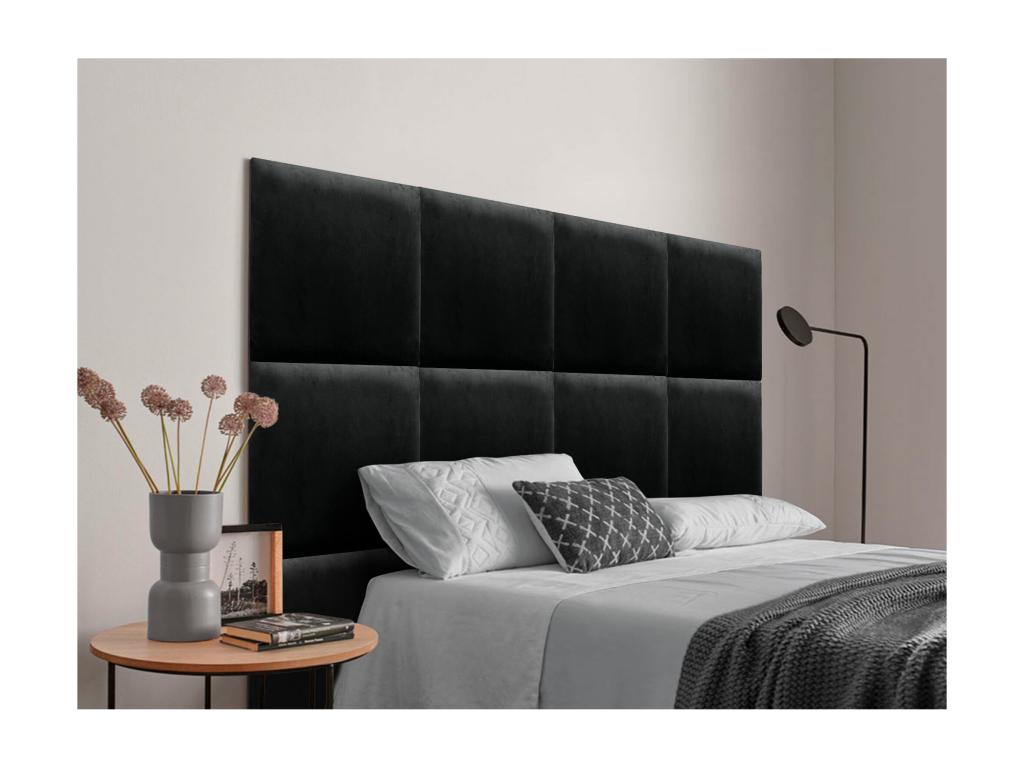Chicyla Upholstered Headboard in High-Quality Velvet, Chicylaérieure Composed of Interchangeable Self-Adhesive Panels for Bedroom, Black, 105 cm, PXDS14500