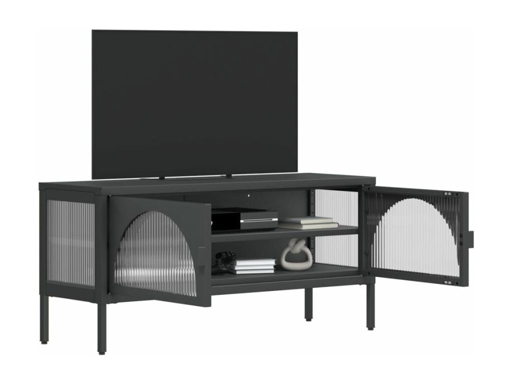 Black TV stand 105x35x50 cm glass and steel ODYI02362
