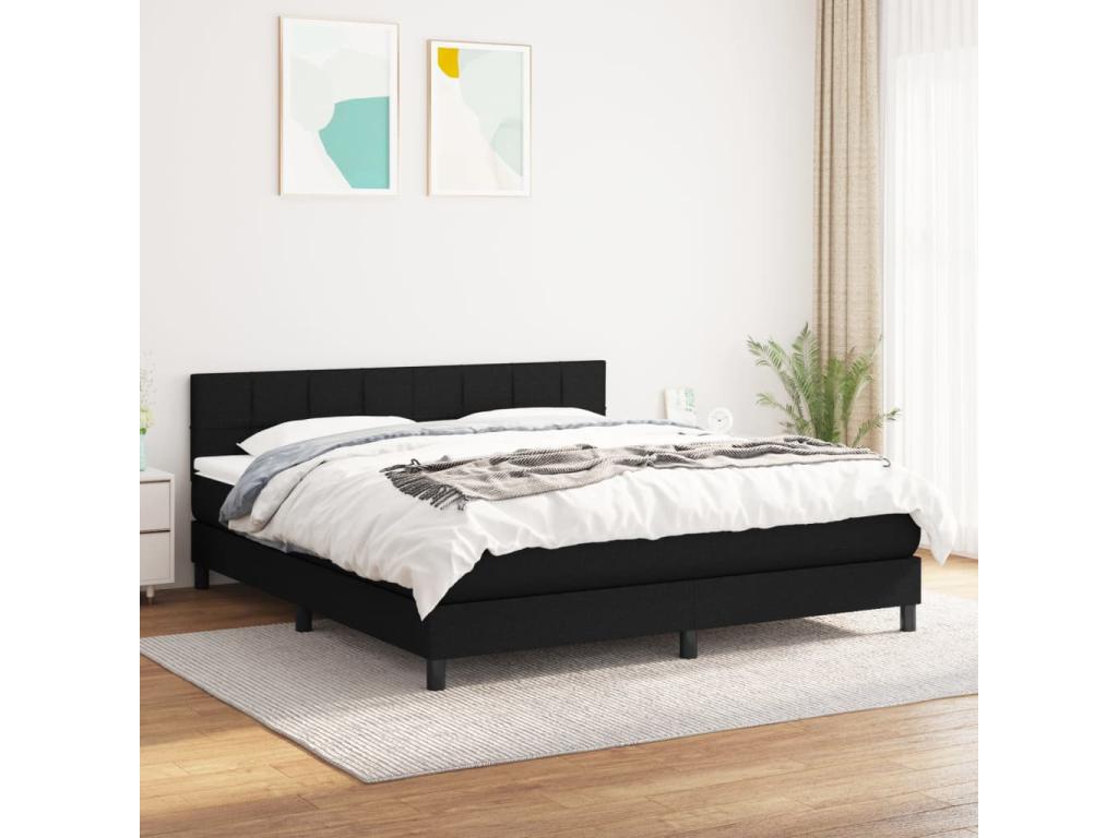 Upholstered bed base with mattress, black, 180x200 cm, fabric, ZKAU01559