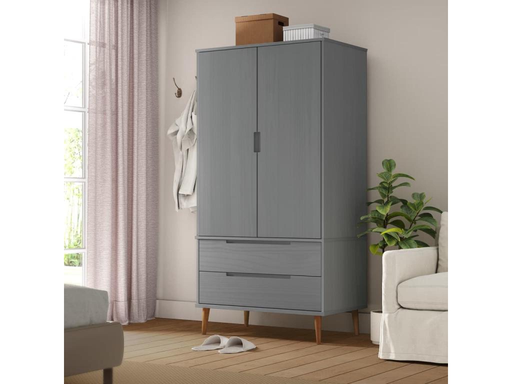 Chicyla Grey Wardrobe 90x55x175 cm Solid Pine Wood QMUP06643