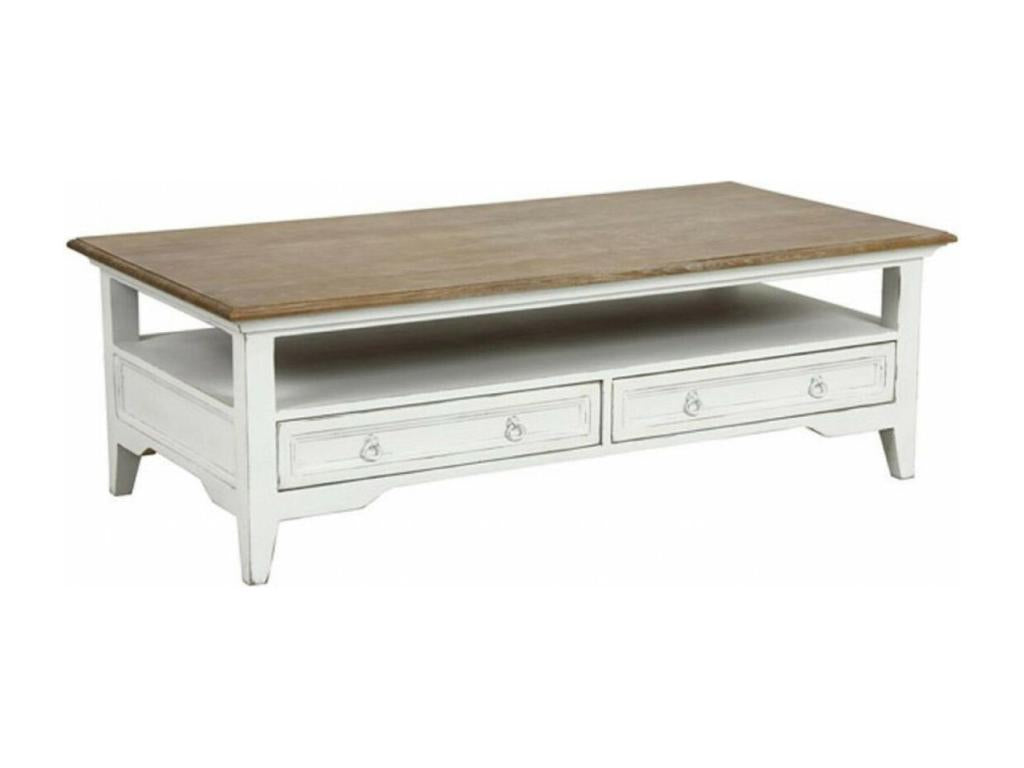 Rectangular Coffee Table with 2 Drawers, White Wood - Chicyla XIMG45403