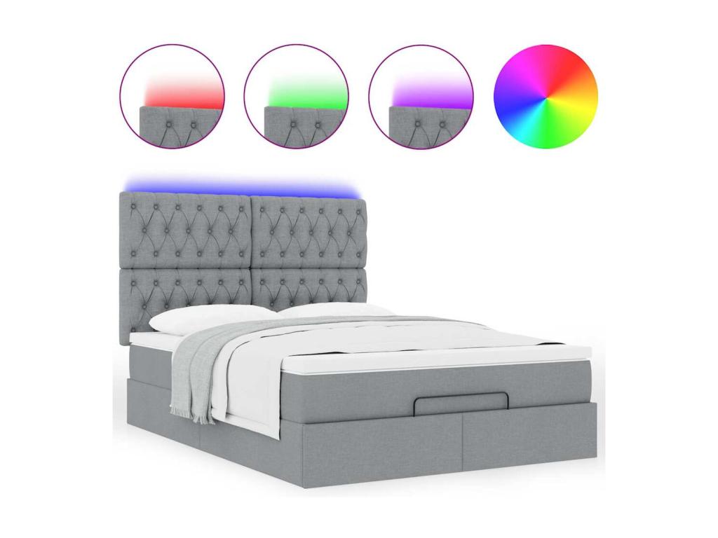 Ottoman bed frame and light grey mattress 140x200 cm fabric RXPX44251