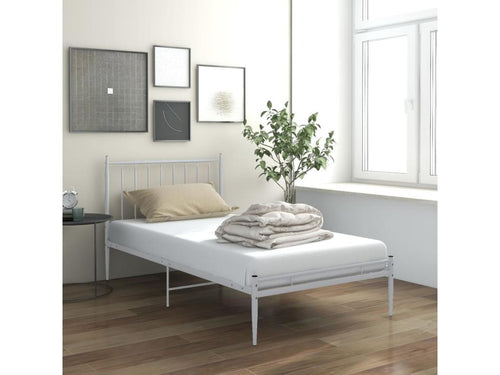White metal bed frame without mattress, 100x200 cm, YLWG27106